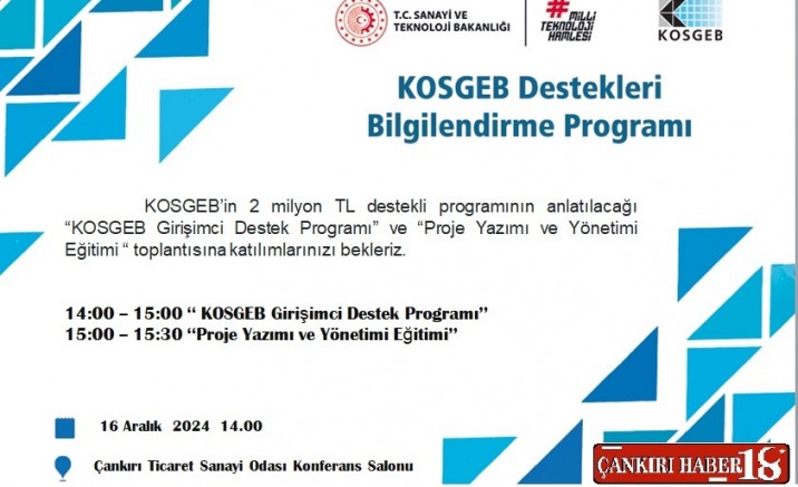 KOSGEB Çankırı’da Bilgilendirme Toplantısı Yapacak